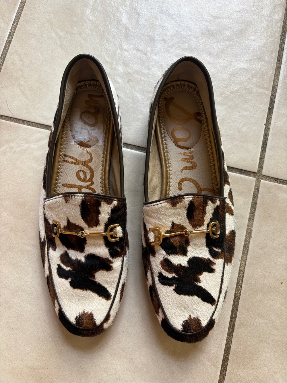 Sam Edelman Loraine Bit Cow Calf Print Calf Hair Women's Loafers w/ Gold Detail